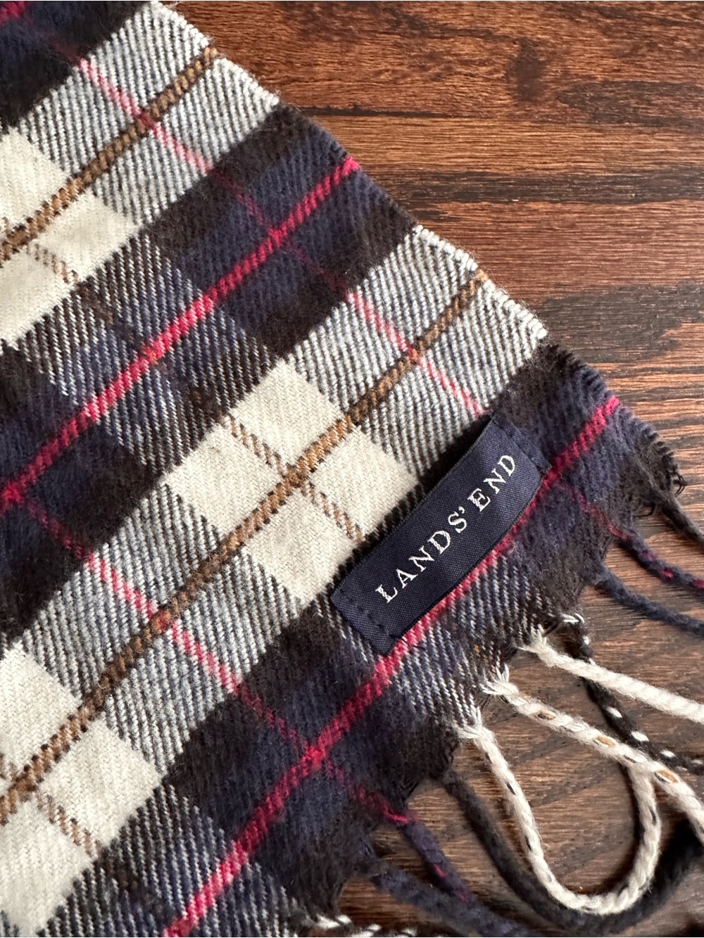 Lands End plaid fringed winter scarf - Picture 4 of 5